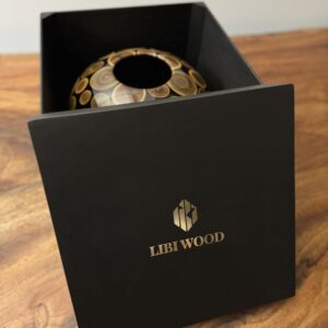 Indoor wooden mosaic vase with black resin